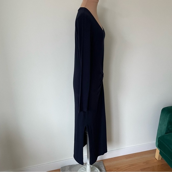 ANTHROPOLOGIE Sundry Twist-Front Side Slit Navy Blue Long Sleeve Midi Dress 2/M - Picture 8 of 12